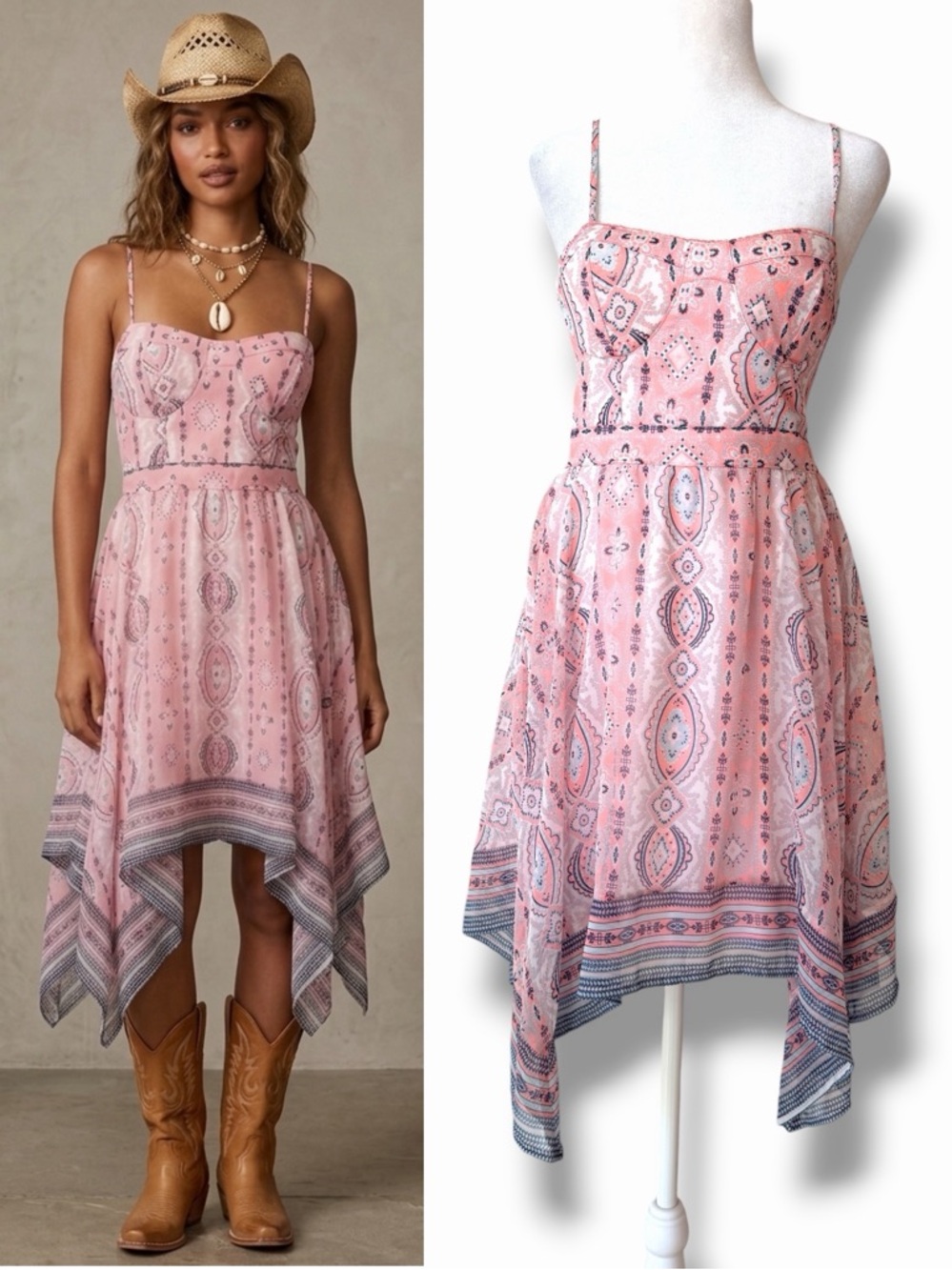 American Eagle Pink Bandana Bustier Dress Coastal Cowgirl Barbie Western XS